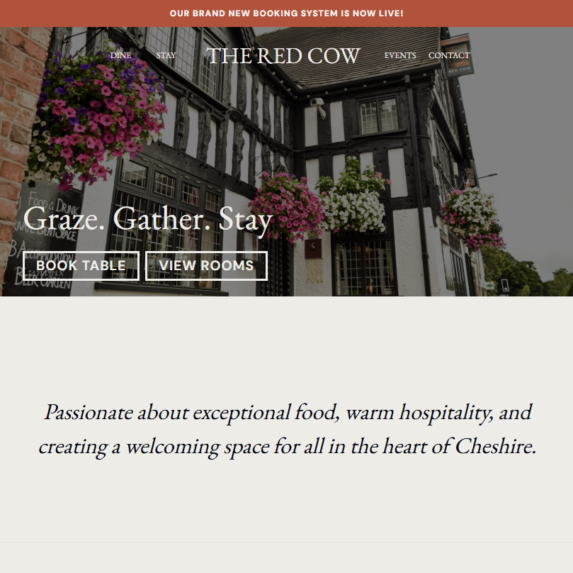 Screenshot of redcownantwich.co.uk homepage